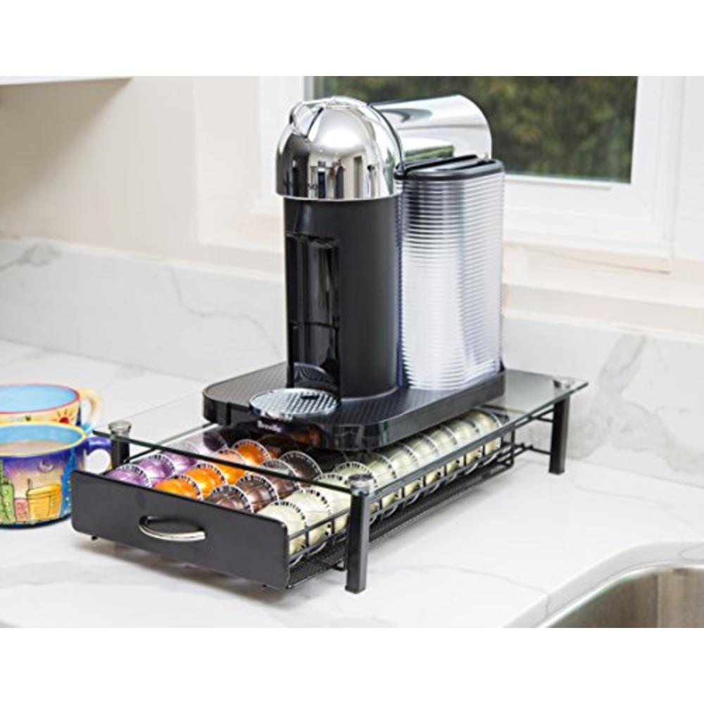 Insight Goods Insight Nespresso Vertuoline Coffee Pod Holder (Holds 40 Vertuo Coffee or Espresso Capsules)-- Tempered Glass Drawer (Coffee pod