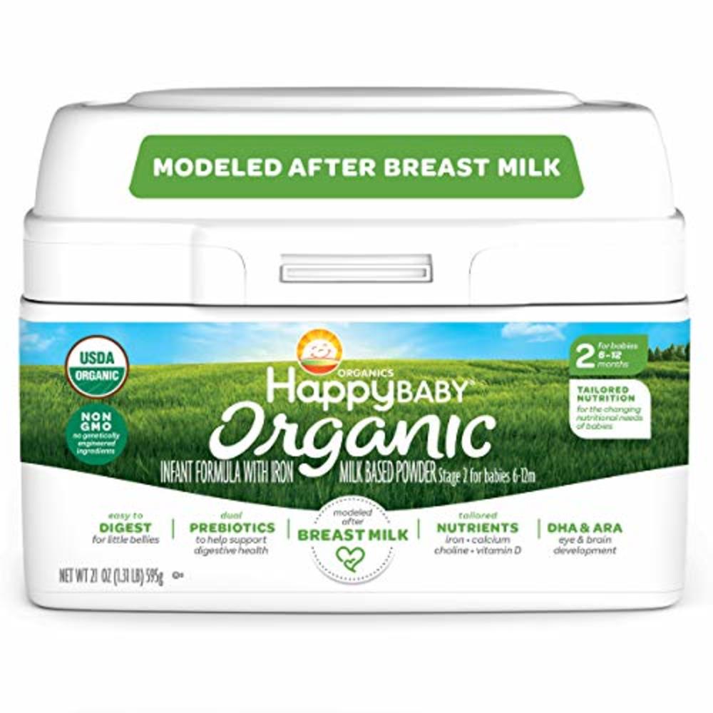 Happy Baby Organics Infant Formula, Milk Based Powder with Iron Stage 2, 21 Ounce (Pack of 1) packaging may vary