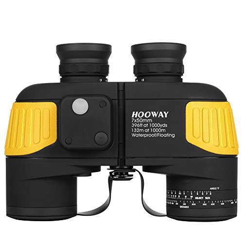 Hooway 7x50 Waterproof Fogproof Military Marine Binoculars w/Internal Rangefinder & Compass for Navigation,Boating,Fishing,Water