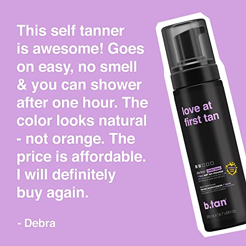 b.tan Violet Based Sunless Tanner | Love At First Tan - 100% Natural, Fast, 1 Hour Self Tanner Mousse, Knocks Out Orange Tones, 