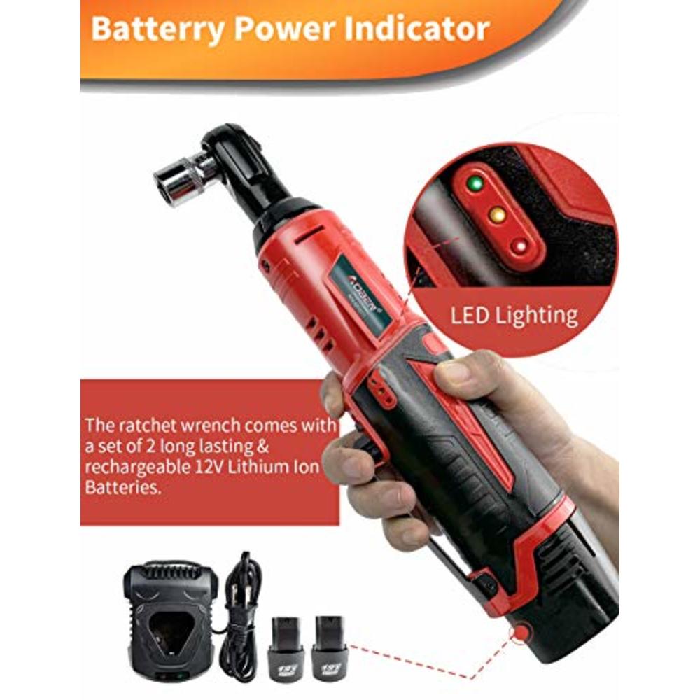 AOBEN Cordless Electric Ratchet Wrench Set, AOBEN 3/8" 12V Power Ratchet Tool Kit With 2 Packs 2000mAh Lithium-Ion Battery And Charger