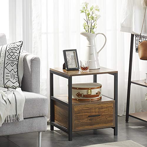 VECELO Modern Nightstand with Drawer Square End, Side Table for Bedroom, Living Room, Small Space, Night Stand with Open Shelf, 