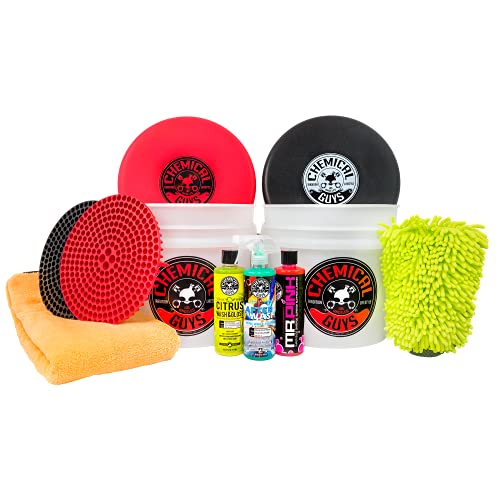 Chemical Guys HOL129 Best Two Car Wash Bucket Kit to Wash & Dry (11 Items Including 3 16 oz. Chemicals)