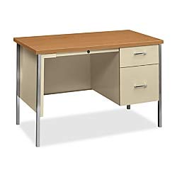 HON 34000 Series Small Office Desk - Right Pedestal Desk with File Drawer, 45-1/4"W, Harvest & Putty (H34000)