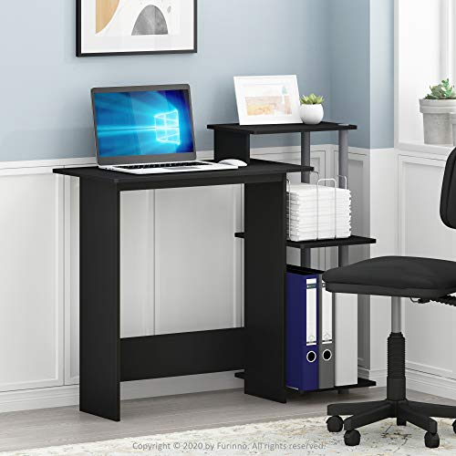 FURINNO Efficient Home Laptop Notebook Computer Desk, Square Side Shelves, Black/Grey