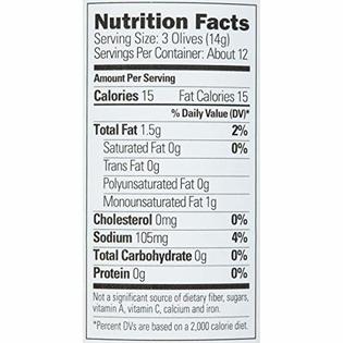 Black olives nutrition label