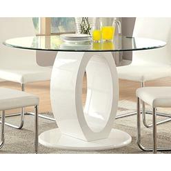 Furniture of America Quezon Round Glass Top Pedestal Dining Table, White