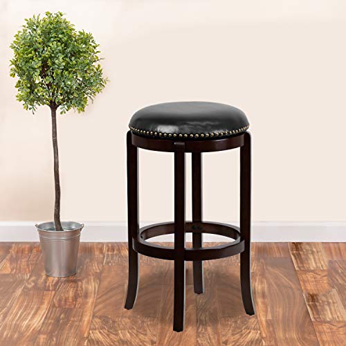 Flash Furniture 29 High Backless Cappuccino Wood Barstool with Black LeatherSoft Swivel Seat