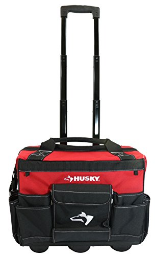 Husky GP-43196N13 18" 600-Denier Red Water Resistant Contractors Rolling Tool Tote Bag with Telescoping Handle
