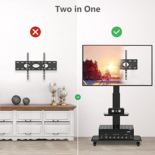 TAVR Furniture Rolling TV Stand with Wheels and Swivel Mount for 37 inch-70 inch LCD LED Flat Panel Screen TV Curved Monitor, Portable Mobile T