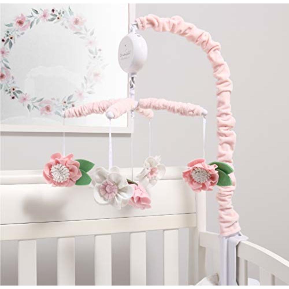 The Peanutshell Pink Floral Musical Crib Mobile for Baby Girls | Digital Music Box with 12 lullabies