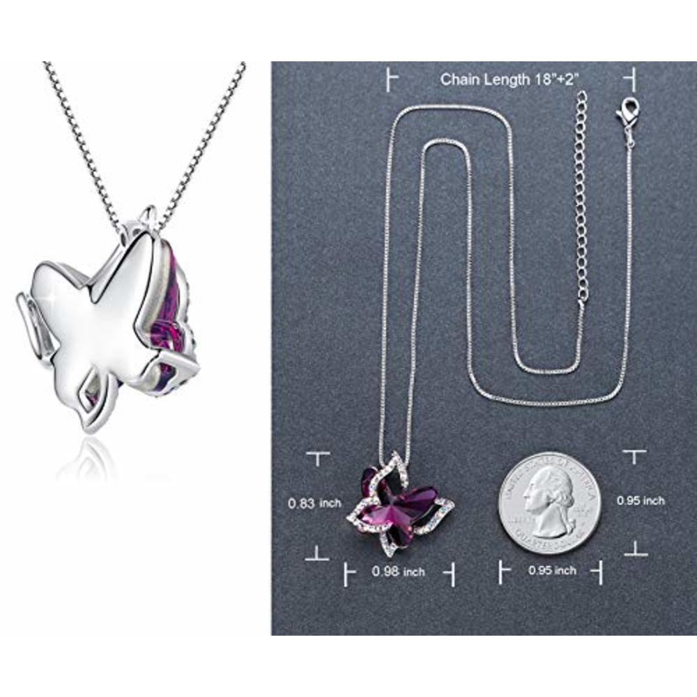 GEMMANCE Butterfly Crystal Necklace with Amethyst Pink Birthstone for February, Silver-Tone, 18?2擟hain