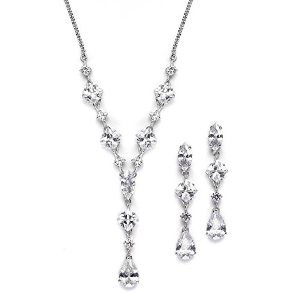 Mariell Silver Platinum Plated Cubic Zirconia Wedding Necklace & Earrings Bridal Jewelry Set for Brides
