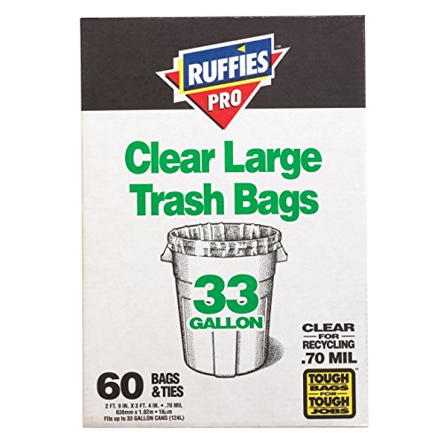 Ruffies Pro ruffies 1124909 60ct 33gal recyc bag 33 gallon clear 60 count