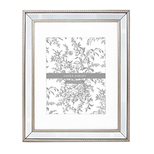 Laura Ashley 11x14 (Matted 8x10) Champagne Mirror Bead Picture Frame, Classic Mirrored Frame with Beaded Border, Wall-Mountable,