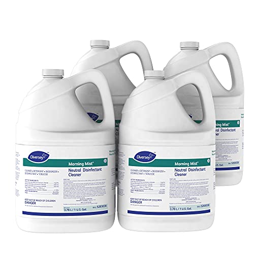 Diversey Morning Mist Fast Neutral Disinfectant Cleaner - Fresh Scent - 1 Gallon Concentrate, 4 Pack (Packaging May Vary)