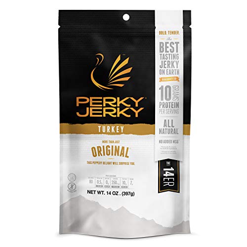 Perky Jerky Original Turkey Jerky, 14oz - Low Sodium - 10g Protein per Serving - Low Fat - 100% U.S. Sourced - Handcrafted, Tend