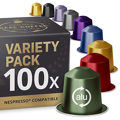 REAL COFFEE GREAT TA Mixed Variety Pack: 100 Nespresso Compatible Capsules. Organic/Fairtrade Nespresso Capsules. 9 Different Varieties.
