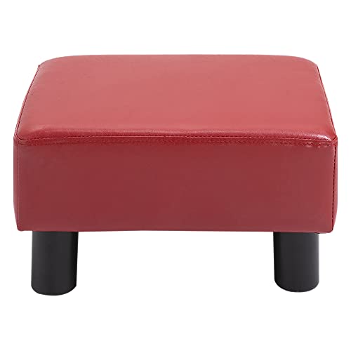 HOMCOM Modern Faux Leather Upholstered Rectangular Ottoman Footrest with Padded Foam Seat and Plastic Legs, Bright Red