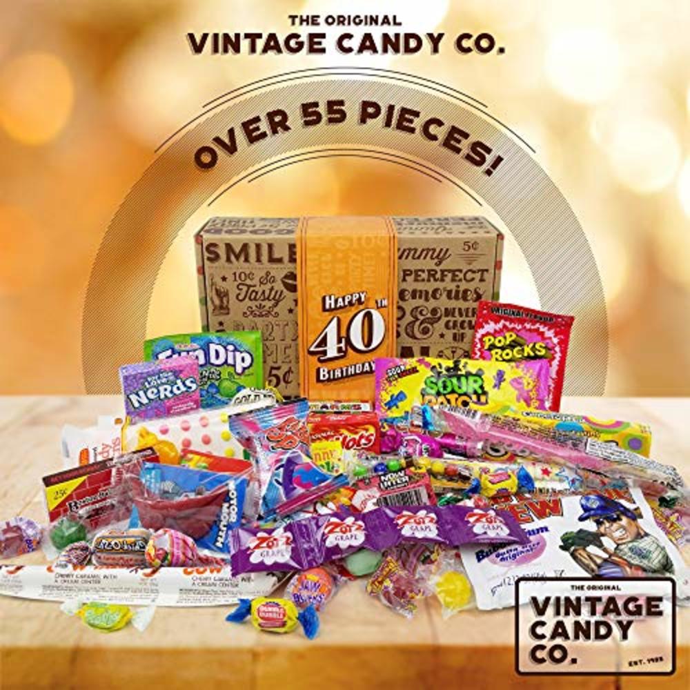 VINTAGE CANDY CO. 40TH BIRTHDAY RETRO CANDY GIFT BOX - 1981 Decade Childhood Nostalgic Candies - Fun Funny Gag Gift Basket - Mil