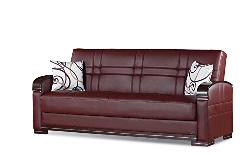 BEYAN Manhattan Collection Modern Living Room Convertible Folding Sofa Bed with Storage Space, Includes 2 Pillows, Burgundy