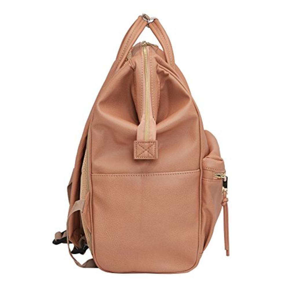 Kah&Kee Leather Backpack Diaper Bag with Laptop Compartment Travel School for Women Man (Tan Pink, Large)