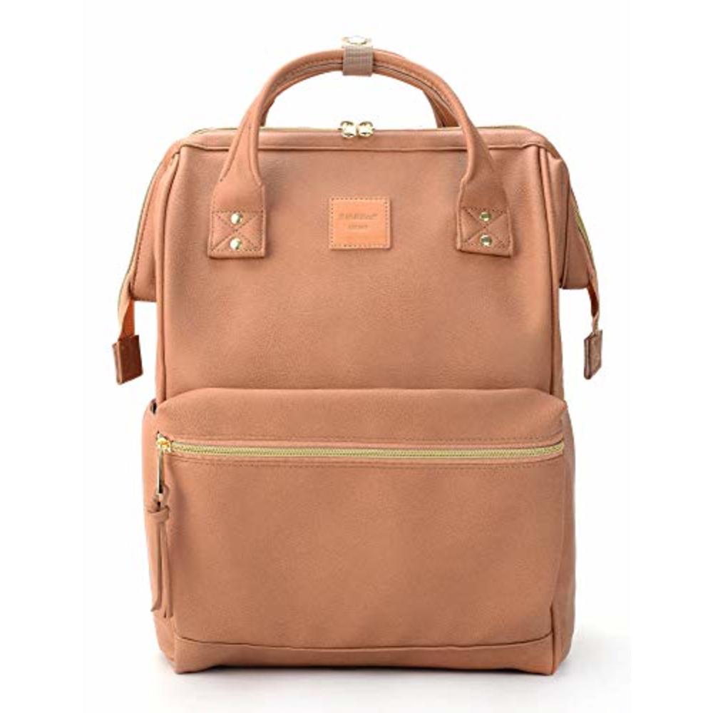 Kah&Kee Leather Backpack Diaper Bag with Laptop Compartment Travel School for Women Man (Tan Pink, Large)