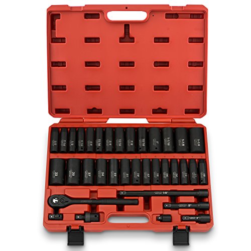 Neiko 02446A 1/2-Inch Drive Deep Impact Socket Master Set with Accessories, 35-Piece | SAE and Metric | CR-V Steel