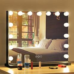 FENCHILIN Vanity Mirror with Lights,Hollywood Lighted Mirror with Dimmer Bulbs,Tabletop or Wall Mounted Vanity Makeup Mirror Sma