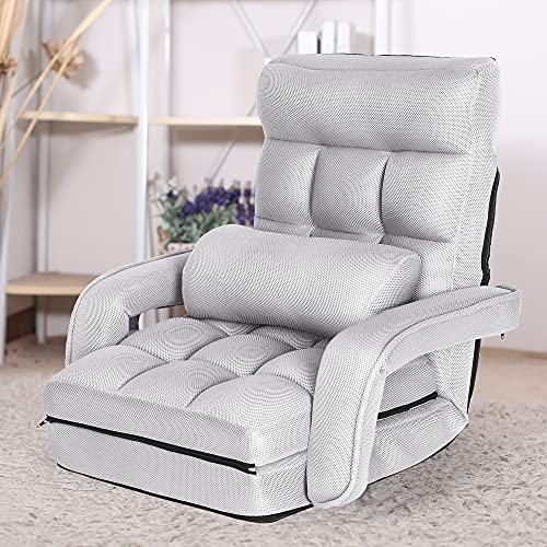 Waytrim Summer Indoor Chaise Lounge Sofa Folding Lazy Floor Chair 6 Position Padded Lounger Bed With Armrests And Position Folding Padded Lounger Bed, Floor Lounger Lazy Sofa