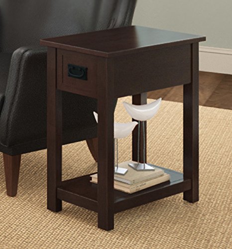 Alaterre Mission Chair Side End Table with 1 Drawer and Open Shelf, Espresso