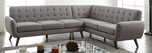 Benzara Suave Sectional Sofa, Light Gray Linen