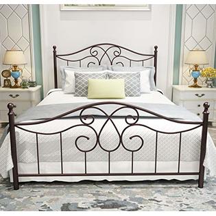 Yerperfo Vintage Sy Metal Bed Frame, Queen Wood Bed Frame No Box Spring