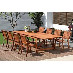 Amazonia ia Arizona 9-Piece Patio Rectangular Extendable Dining Table Set | Eucalyptus Wood | Ideal for Outdoors and Indoors