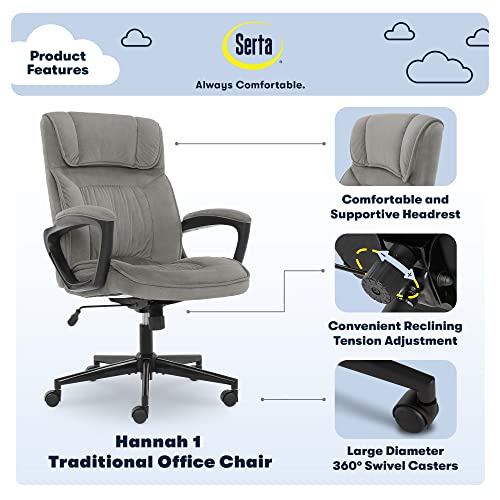 Serta Executive Office Chair Ergonomic Computer Upholstered Layered Body  Pillows, Contoured Lumbar Zone, Base, Fabric, Black/Gre