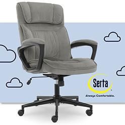 Serta Executive Office Chair Ergonomic Computer Upholstered Layered Body Pillows, Contoured Lumbar Zone, Base, Fabric, Black/Gre