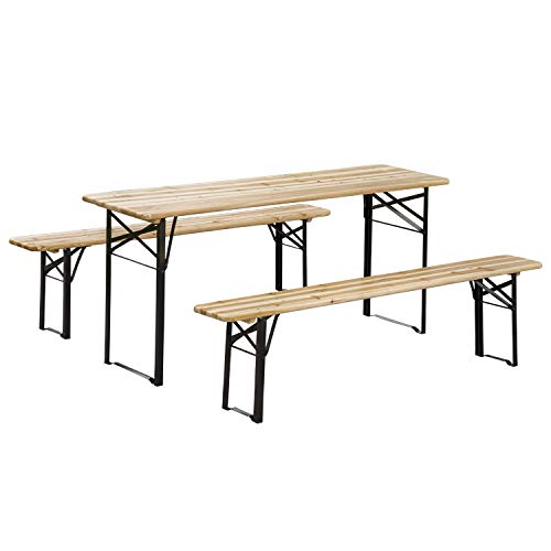 Outsunny 6 Wooden Outdoor Folding Patio Camping Picnic Table Set with Benches and Easy Set Up