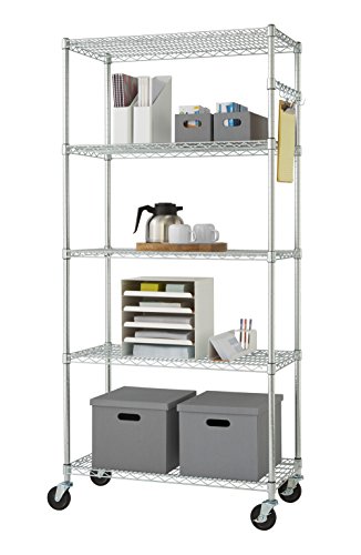 Trinity Home Entertainment TRINITY EcoStorage 5-Tier NSF Wire Shelving Rack with Wheels, 36 by 18 by 72-Inch, Chrome