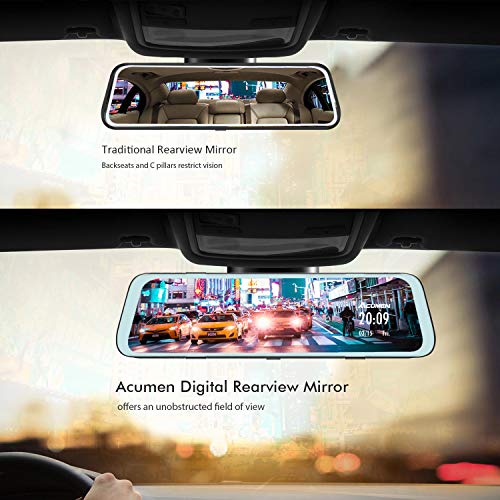 Acumen Mirror Dash Cam Digital Rear View Mirror 10 Touch Screen, Dual Lens 1080P Full HD Cameras Parking Mode G-Sensor Loop-Reco