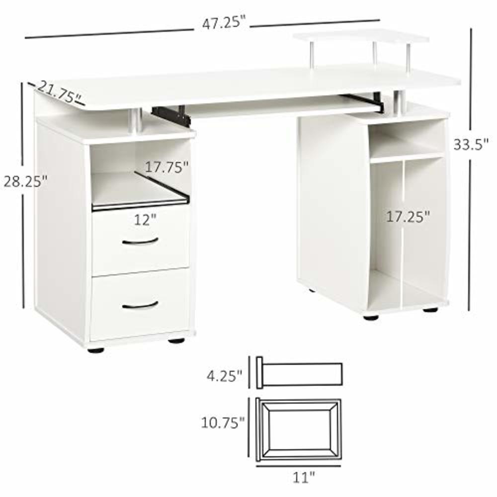 HomCom 920-011WT HOMCOM Multi-Function Computer Desk Home Office ...