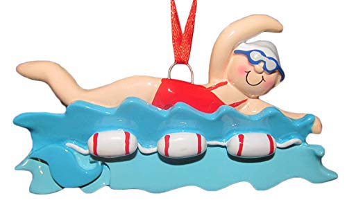 Ornaments Rudolph and Me Girl Swimmer in Water Wearing Red Swimsuit Christmas Ornament Decoration