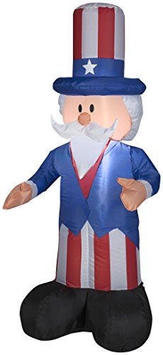 Gemmy Airblown Inflatable Patriotic Uncle Sam with Top Hat July 4th Life Sized Decoration - 4-foot Tall