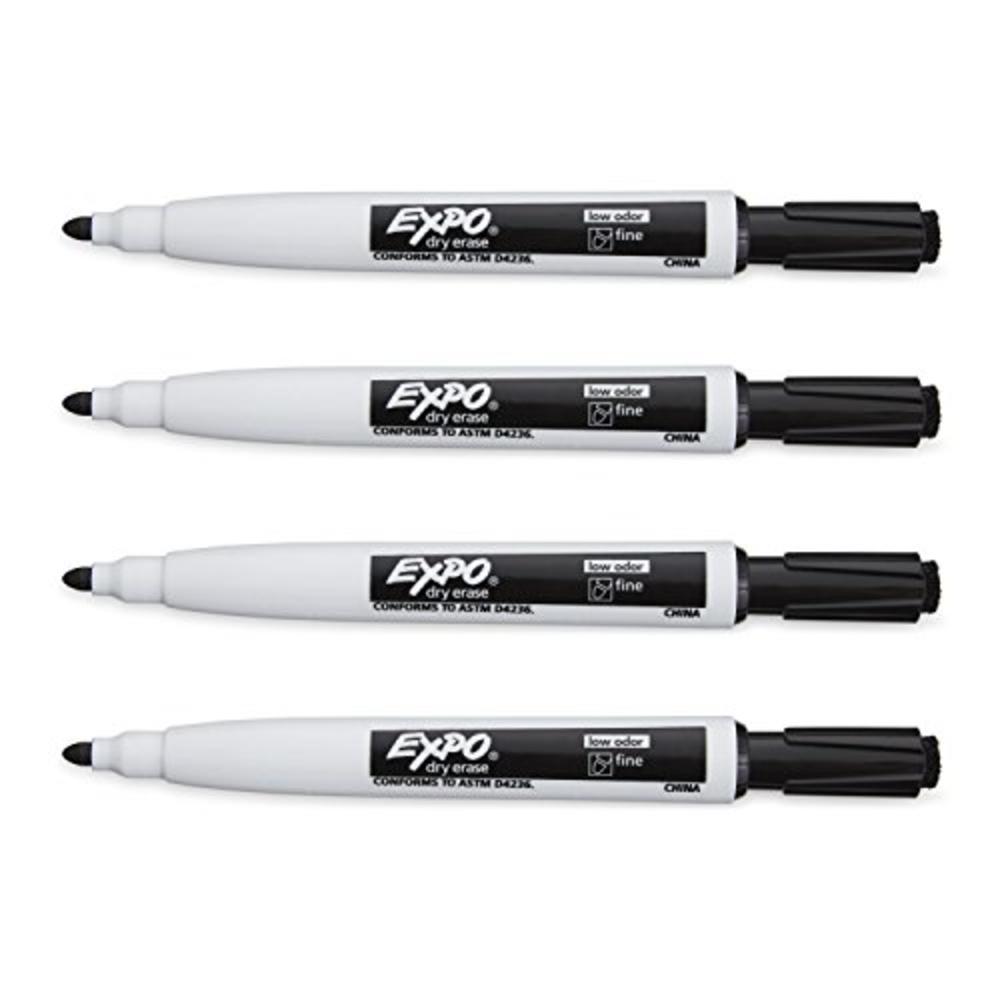 EXPO 1944745 Magnetic Dry Erase Markers with Eraser, Fine Tip, Black, 4-Count