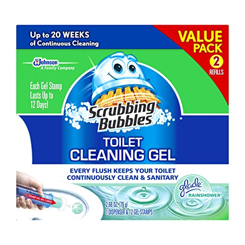 Scrubbing Bubbles Toilet Bowl Cleaning Gel Starter Kit, Includes Dispenser and Gel, Glade Rainshower Scent,12 Total Stamps