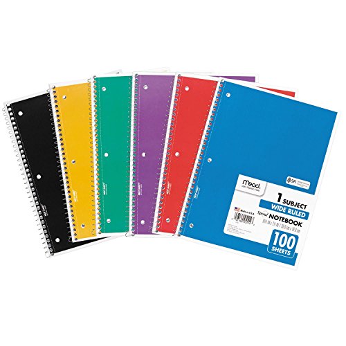 Mead 05514 Spiral Bound Notebook, Perforated, Legal Rule, 10 1/2 x 7 1/2 White, 100 Sheets