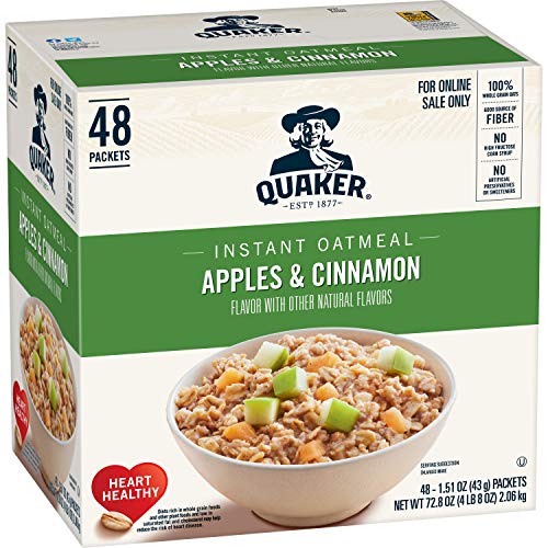 Quaker Instant Oatmeal, Apples and Cinnamon, Individual Packets (48 Count of 1.51 oz Packets), 72.8 oz