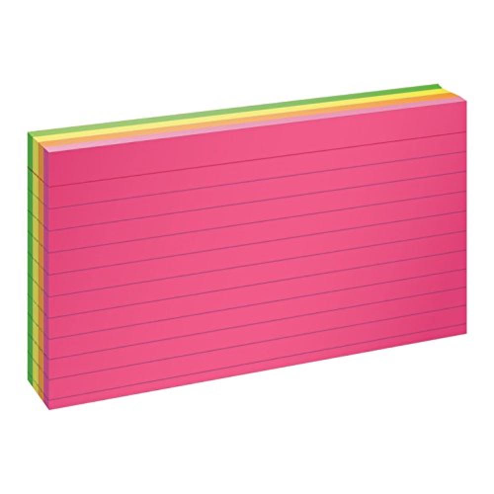 Oxford Neon Index Cards, 3" x 5", Ruled, Assorted Colors, 100 Per Pack (40279)