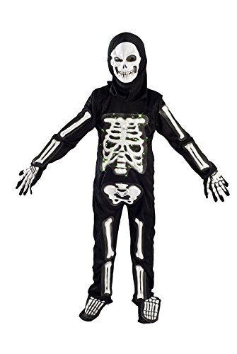 MONIKA FASHION WORLD Skeleton Costume for Boys Kids Light up chest Halloween Size Medium Large (5-7) L (7-9) (M (5-7))