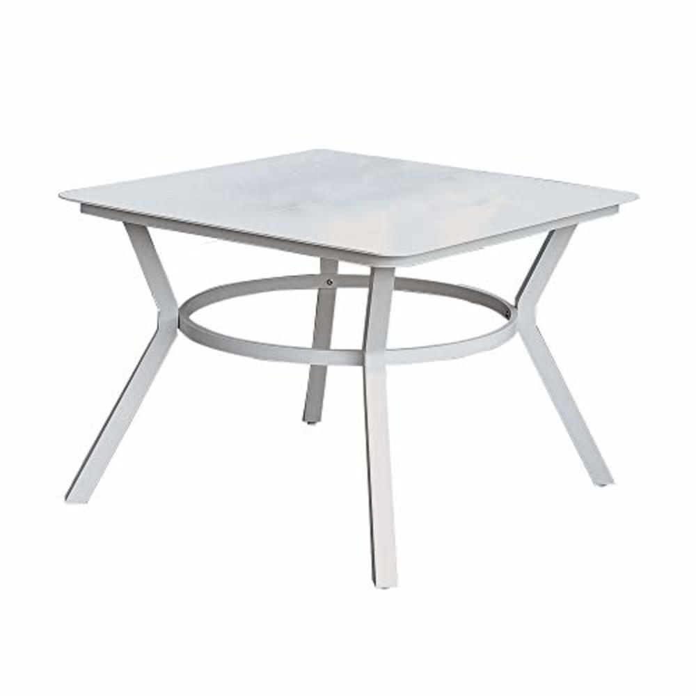 Benjara BM233798 Plank Top Aluminum Patio Table with Flared Legs, White