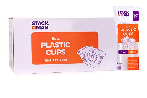 Stack Man Case of 2,500 ??3 oz. Disposable Clear Plastic Cups, 100 Count Packages (25/100)